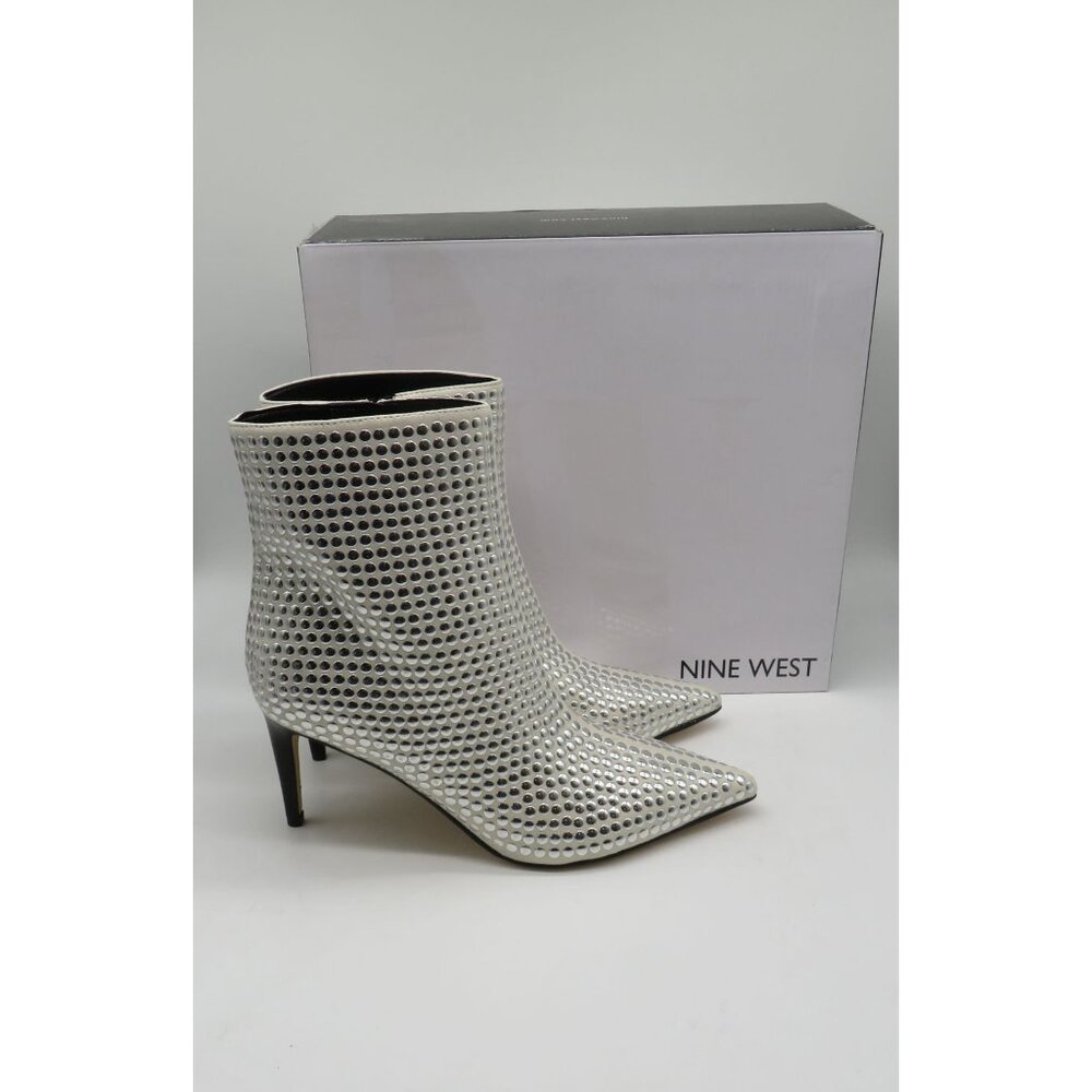 Nine West Ivory Rhinestone Studded Pointed Toe Ankle Boots 10M NEW